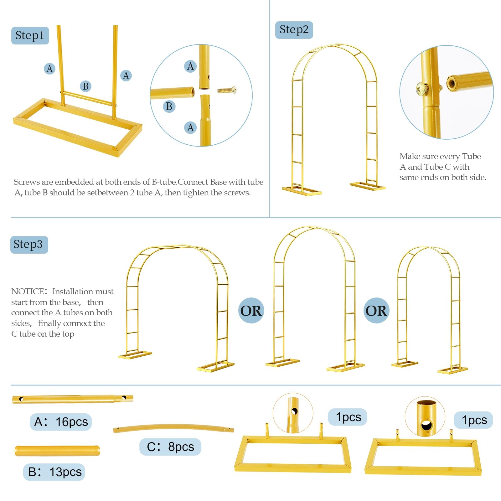 Arch Backdrop Stand,6.6FTx3.5FT Metal Pergola Arbors,Gold Garden Wide Arbors …