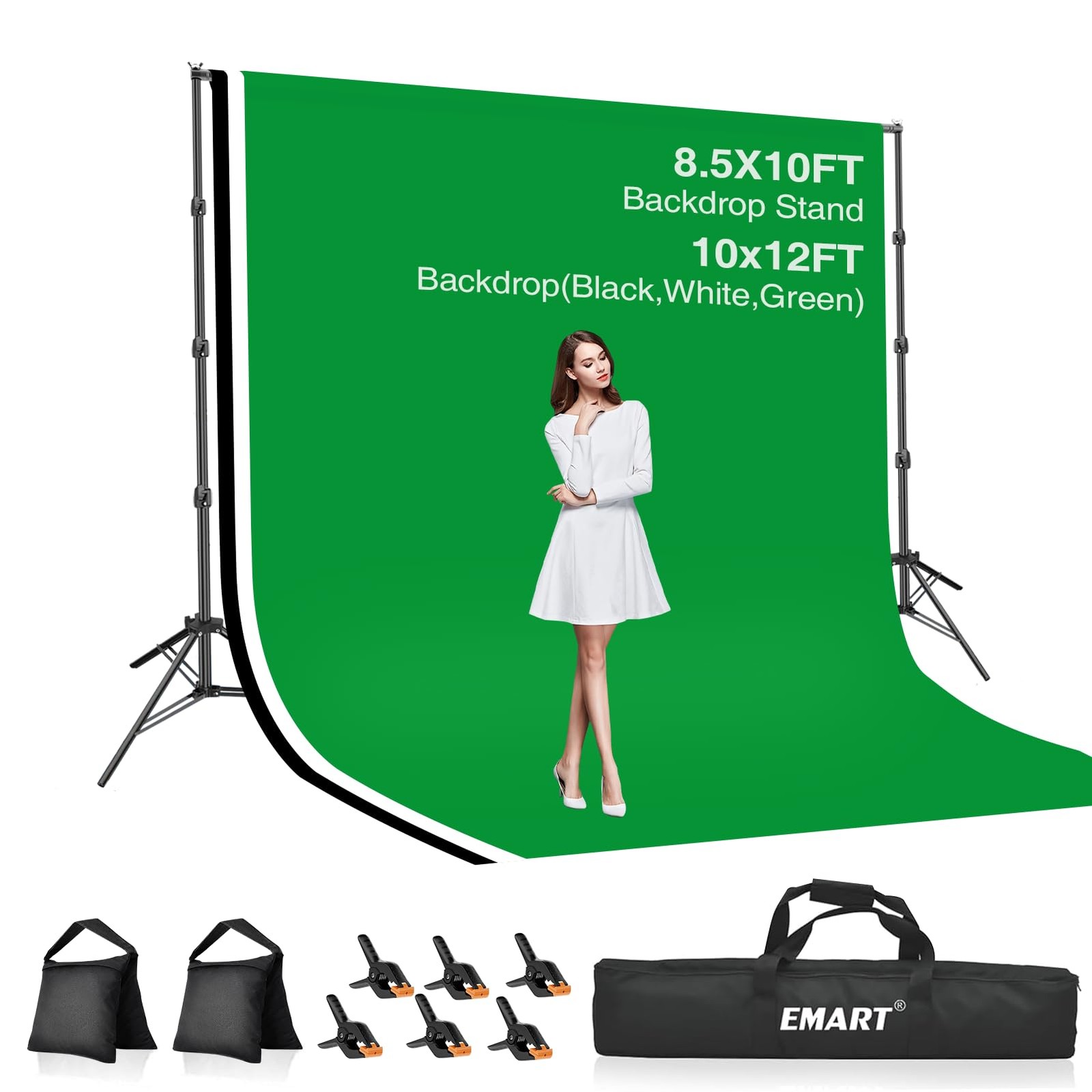 EMART 8.5x10ft Green Screen 8.5x10ft(backdrop stand)/10x12ft(backdrop),