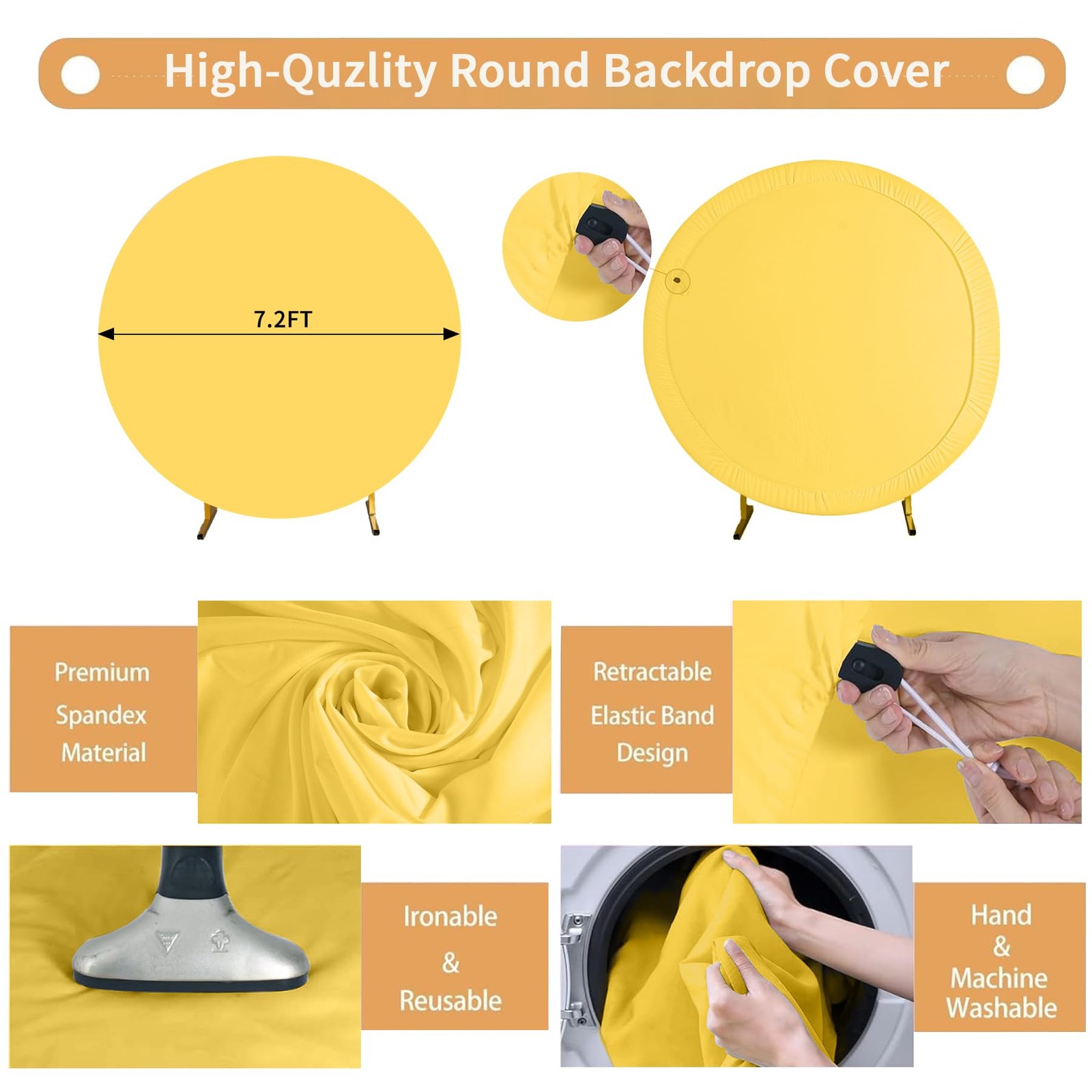 Yellow Round Backdrop Cover 7.2FT for Circle Stand Wedding Party Photography