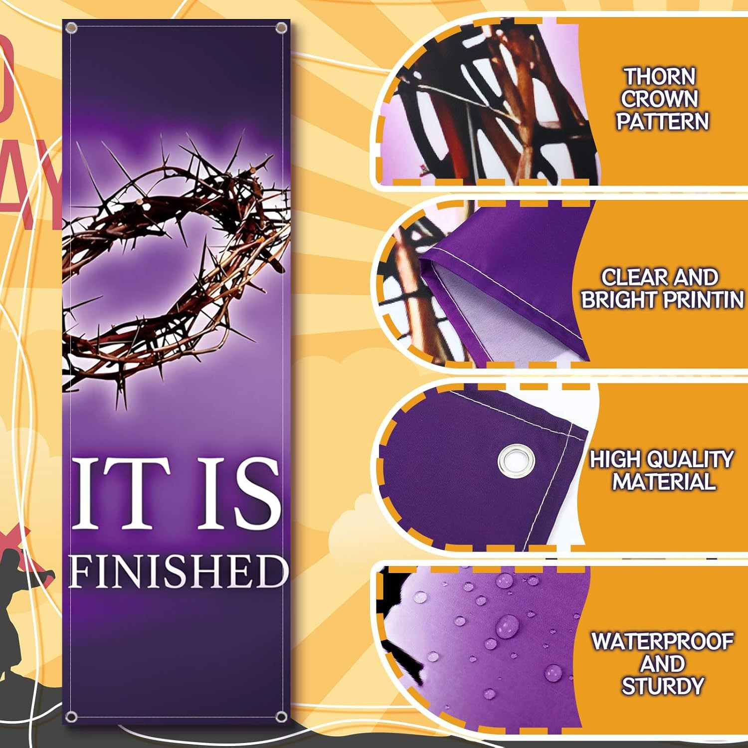 4 Pcs Easter Church Banners with Scripture Purple Easter Religious Banner for Sa