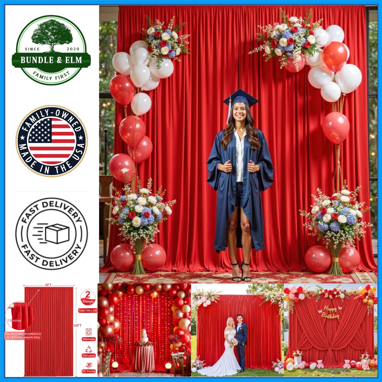 10×10 Red Backdrop Curtains for Parties, Weddings and Photography Decor