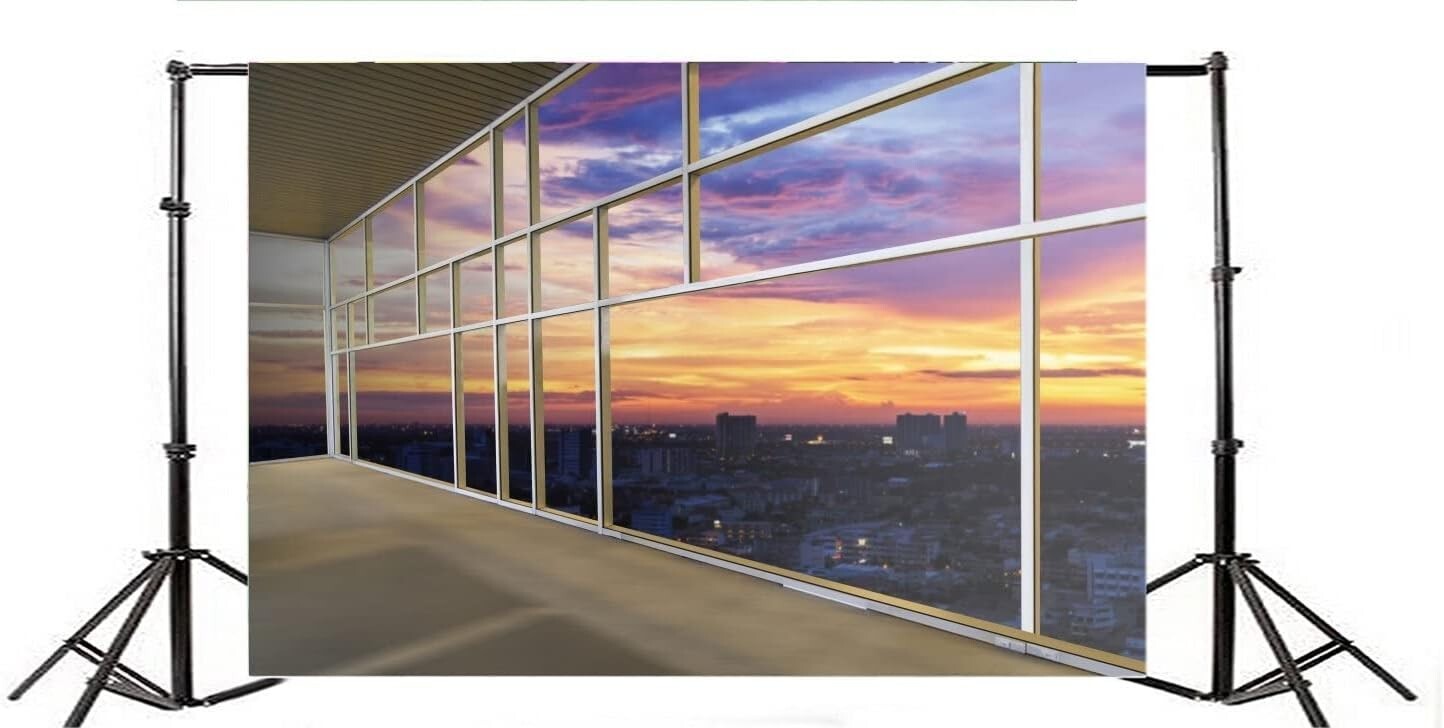 15x10ft Skyscraper Window Backdrop Office Building French Glass City Sunset