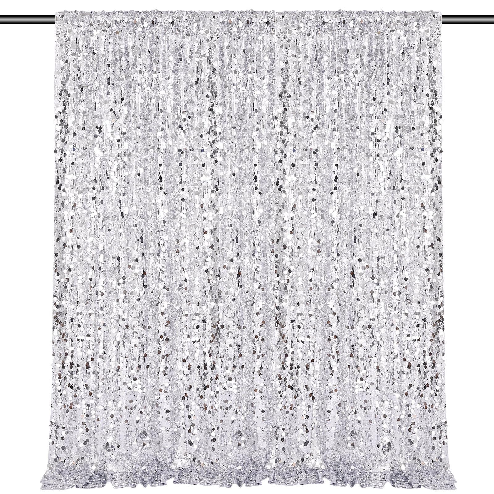 Silver Sequin Backdrop Curtain 8.6x8ft Glitter Drape Birthday Party Decor 2Pc