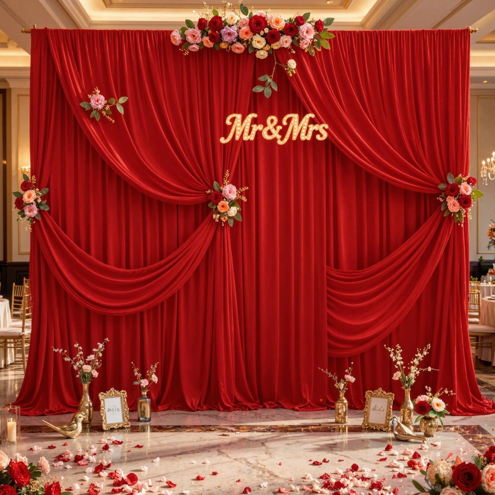 Red Backdrop Curtains Wedding Party Drapes For Bridal Photo Fabric 5×12 FT