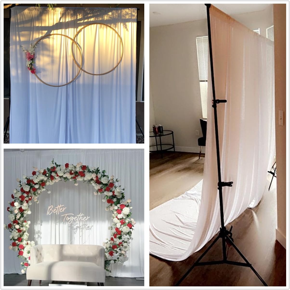 2 Panels White Backdrop Curtains 8×10 Ft Party Wedding Photo Soft Fabric Decor