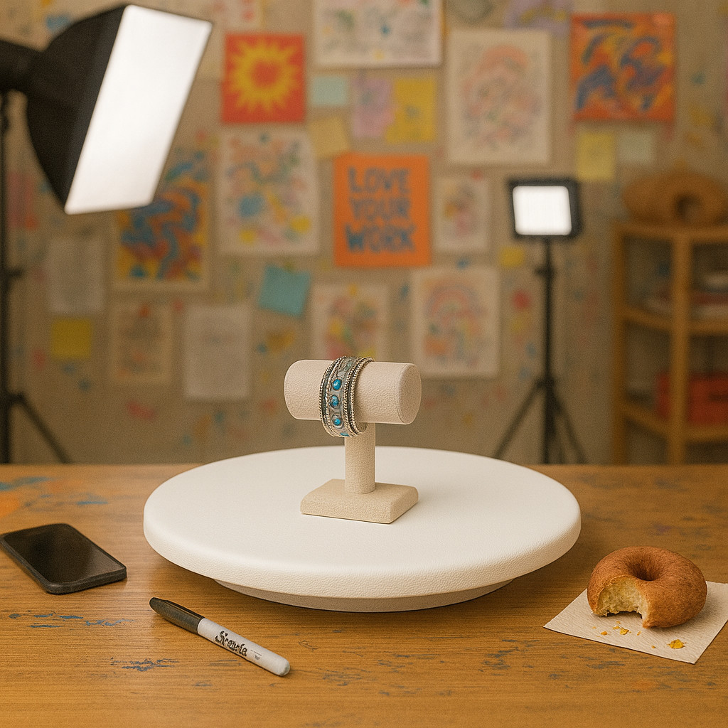 Easy Spin White Photo Table – Manual Rotating Stand for Product Pictures 5 Sizes