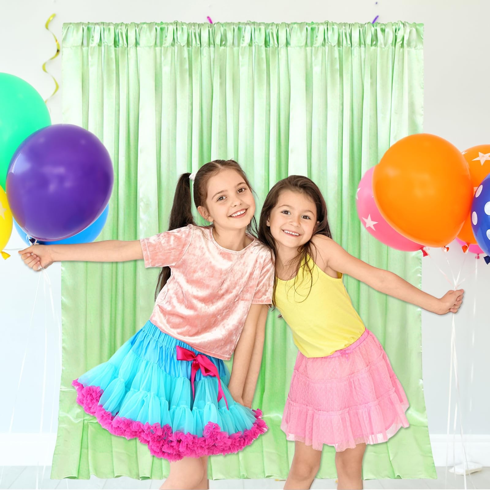 10×7 Ft Light Green Backdrop Curtains Fabric Satin Rod Pocket Party 2 Panels