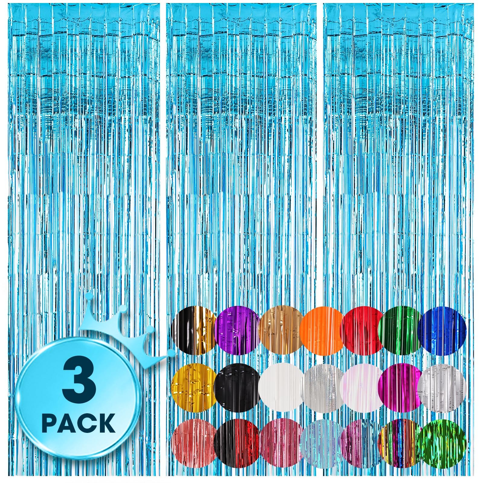 3 PCS 3.3×8.2 Ft Light Blue Foil Fringe Backdrop Curtain Tinsel Party Decor