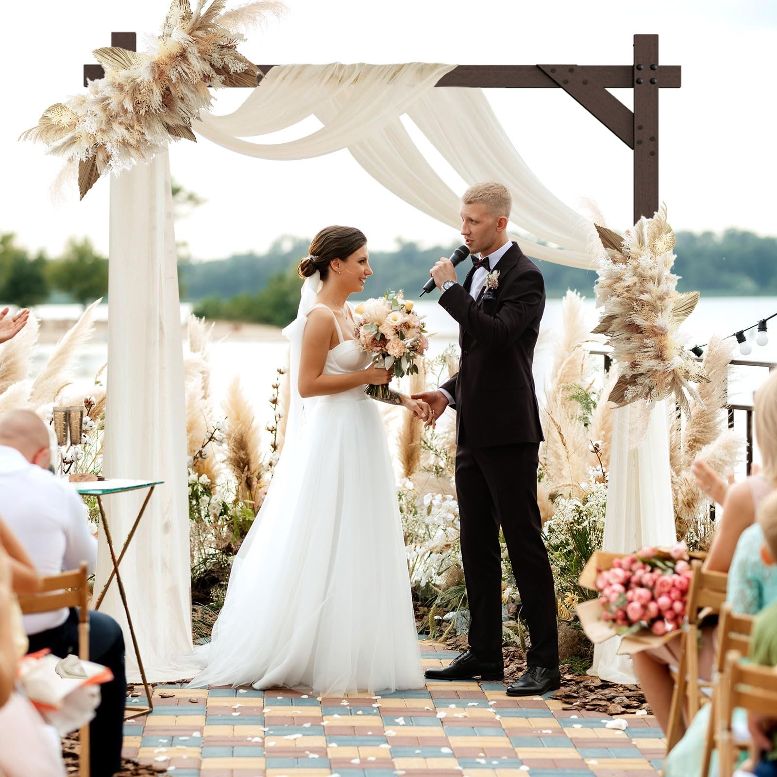 Wooden Wedding Arch Frame 7.48 FT Square Wood Arch Wedding Arbor Backdrop for…