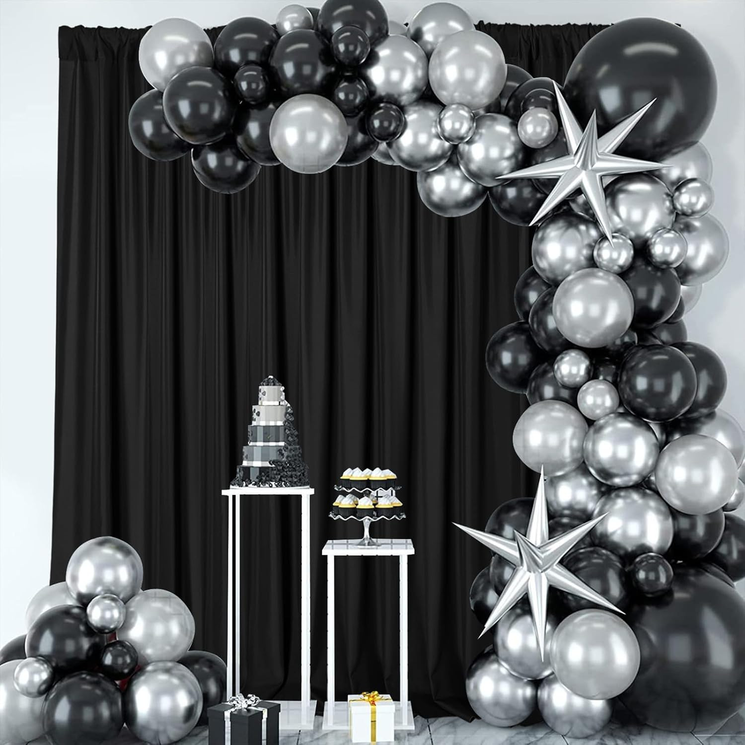 10×10 Ft Black Photography Backdrop Curtains 2 Panels Rod Pocket Drapes