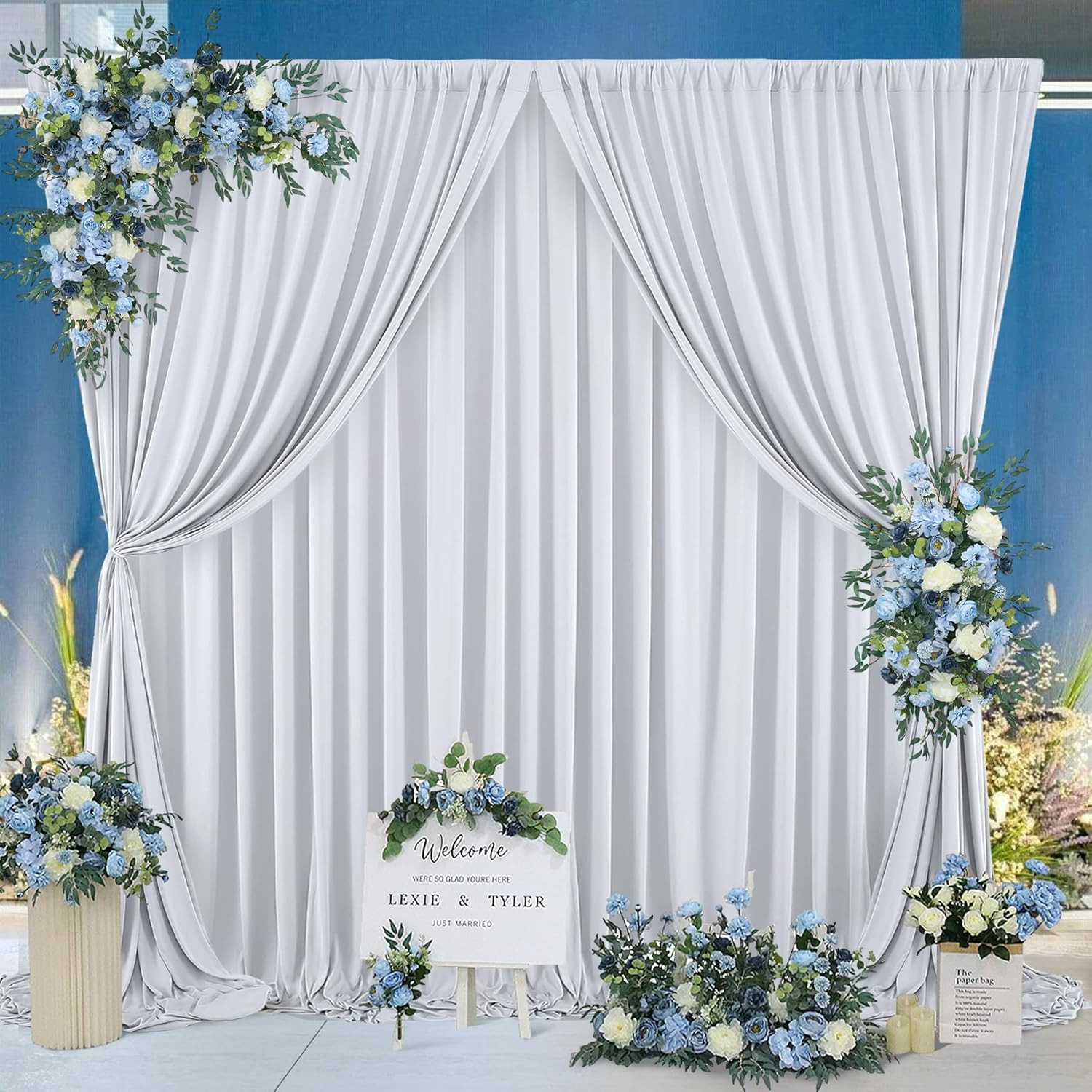 Wrinkle-Free Silver Backdrop Curtain for Parties – 40ft x 10ft Drapes