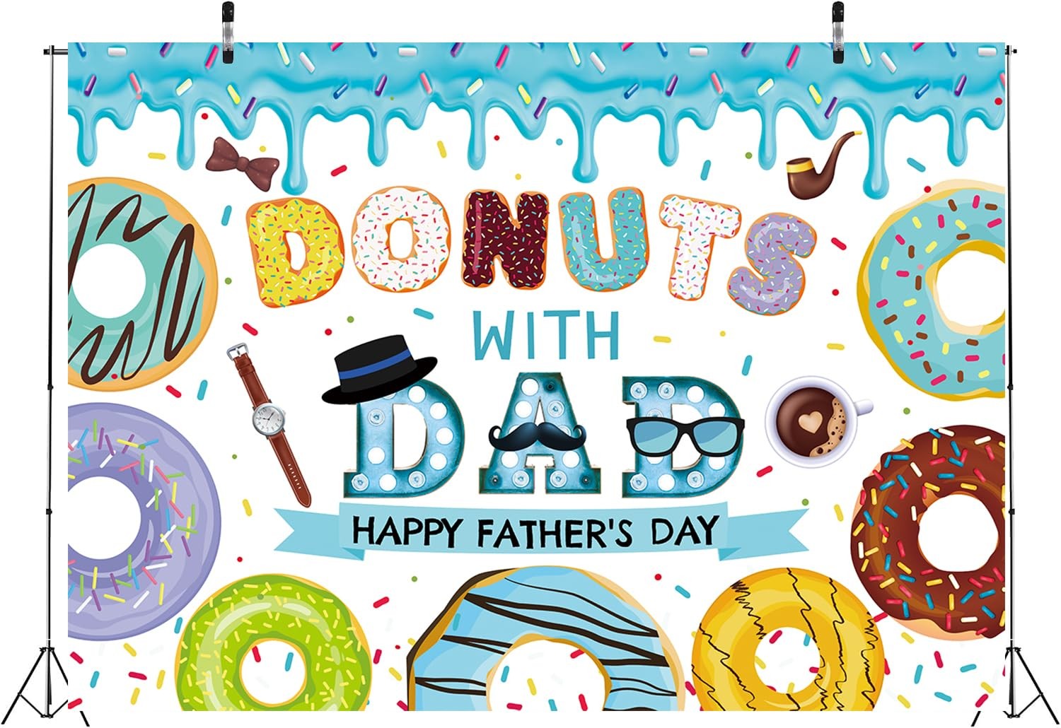 Father’s Day Backdrop for Photography Donuts with Dad Sprinkle Decorations Backg