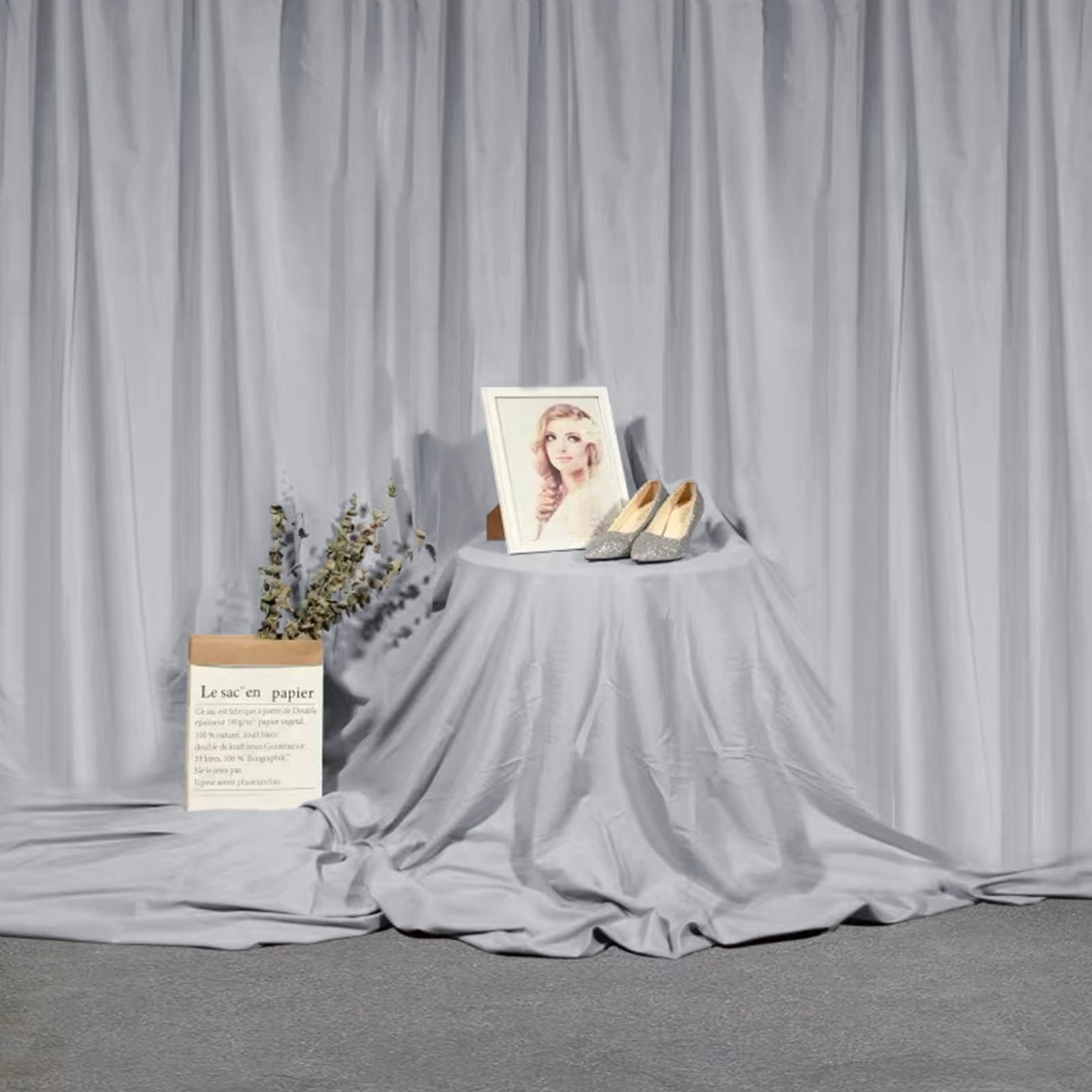 2 Panels 5×10 Ft Grey Polyester Wedding Backdrop Curtain Party Photo Drape