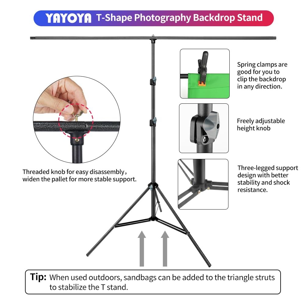 YAYOYA Green Screen Backdrop with Stand Kit 5×6.5ft, Portable Chromakey Green 5