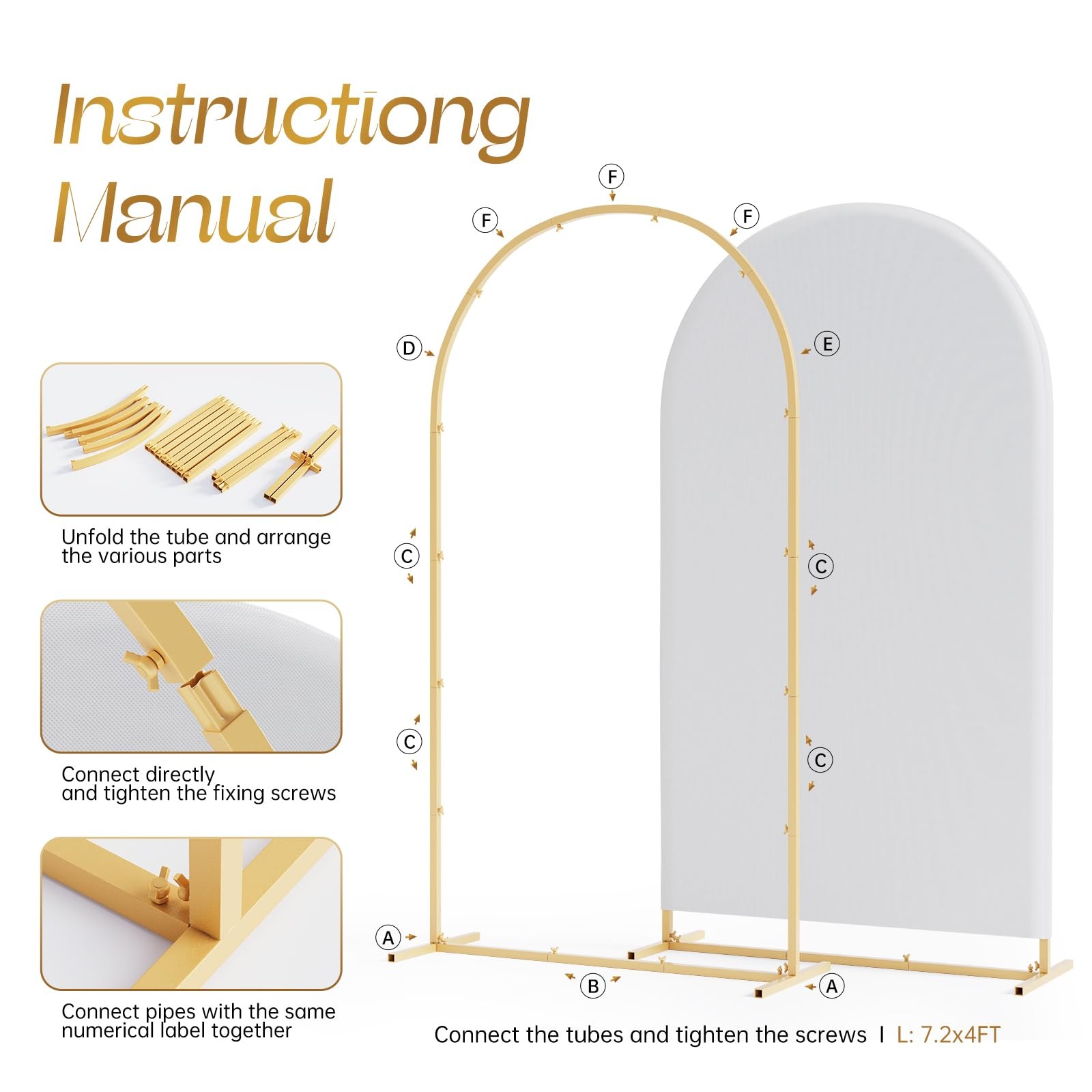 Toolterritary Set of 3 Metal Arch Backdrop Stand with 7.2ft+6.6ft+6ft, White