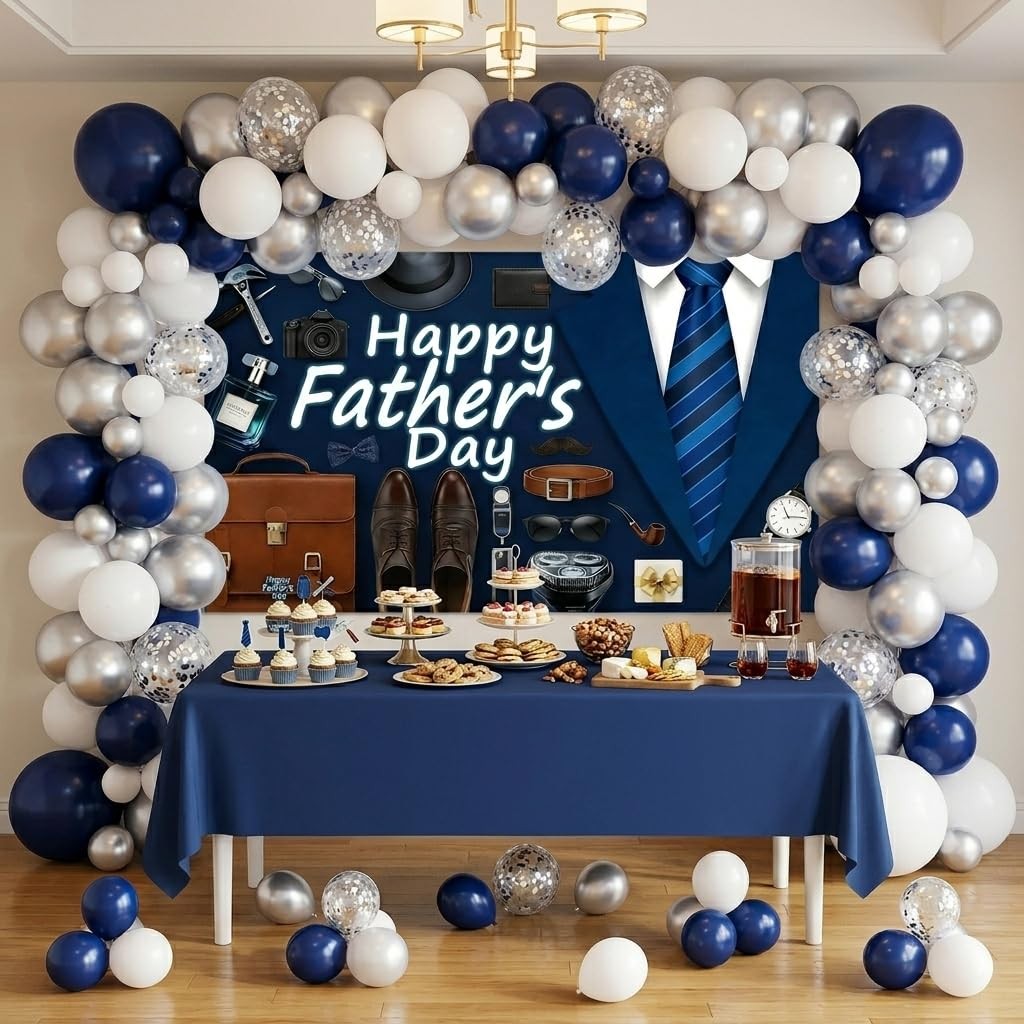 Father’s Day Decorations Party Kit 73x44in Happy Backdrop 60 Balloons
