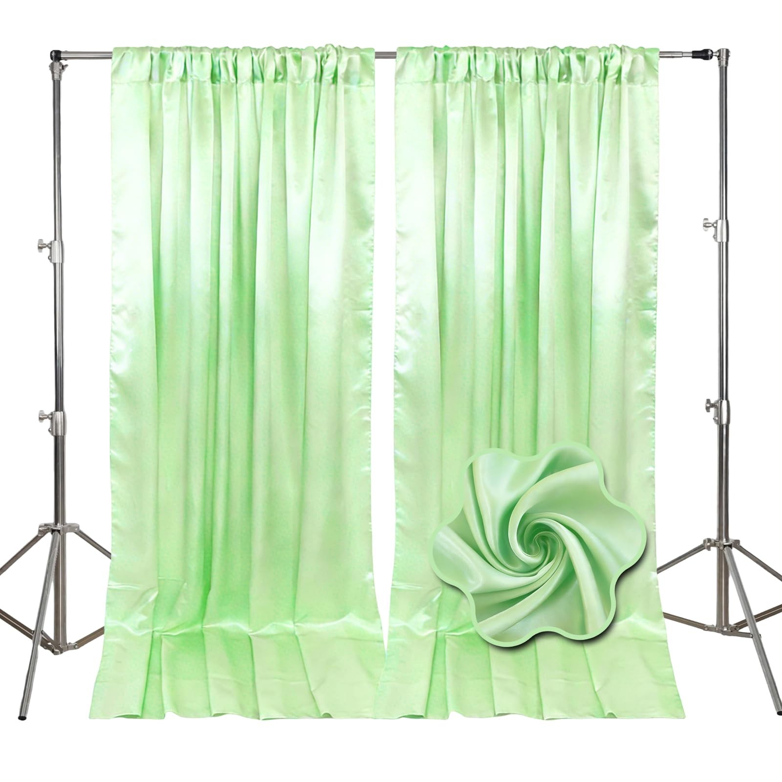 10×7 Ft Light Green Backdrop Curtains Fabric Satin Rod Pocket Party 2 Panels