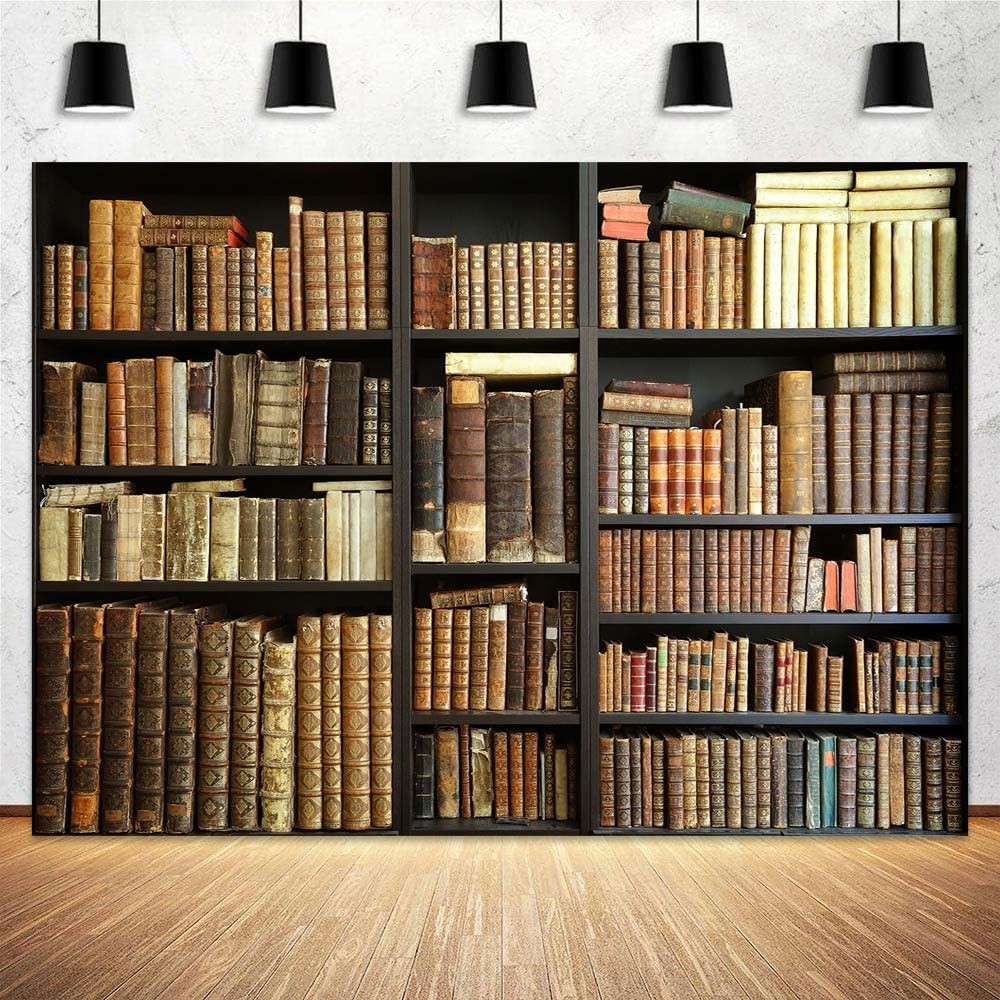 7X5FT Brown Bookshelf Backdrop Library Modern Retro Bookcase Photography Back…