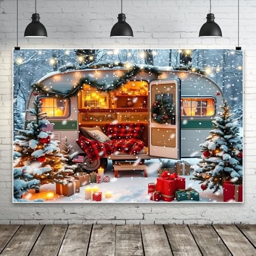 White Red Snowflakes Forest Photo Backdrop – 8x6ft – Winter Wonderland