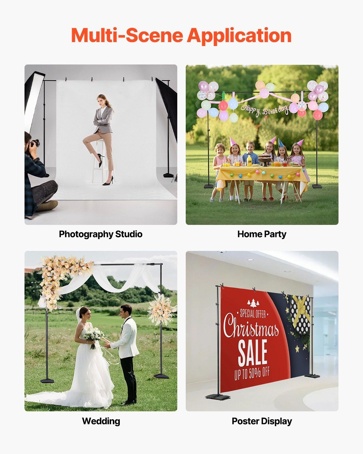 Portable Studio Backdrop Frame 8.5x10ft, 7 Crossbars, 10lb Support