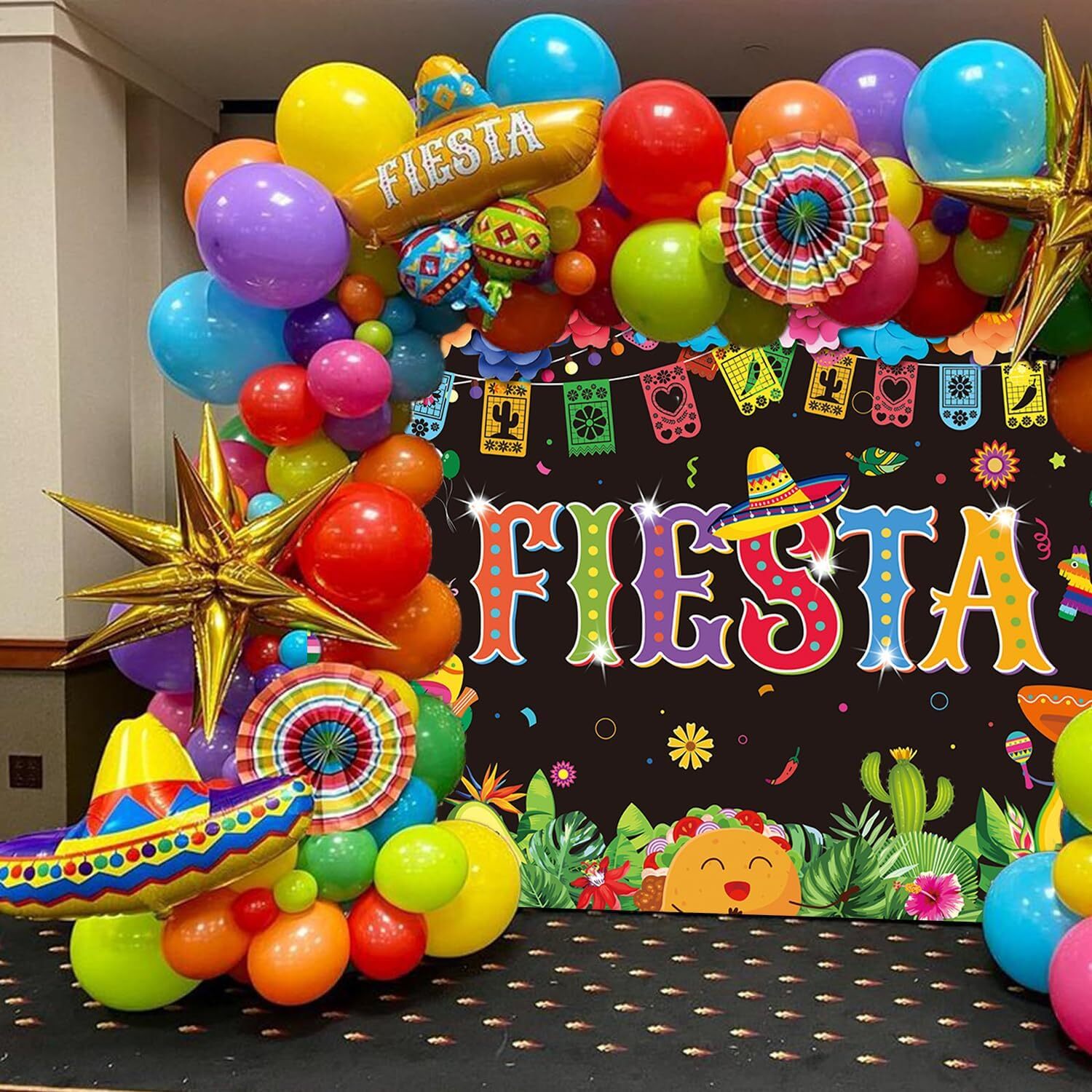 7x5FT Mexican Fiesta Backdrop Paper Flowers Background for Birthday Photo Prop