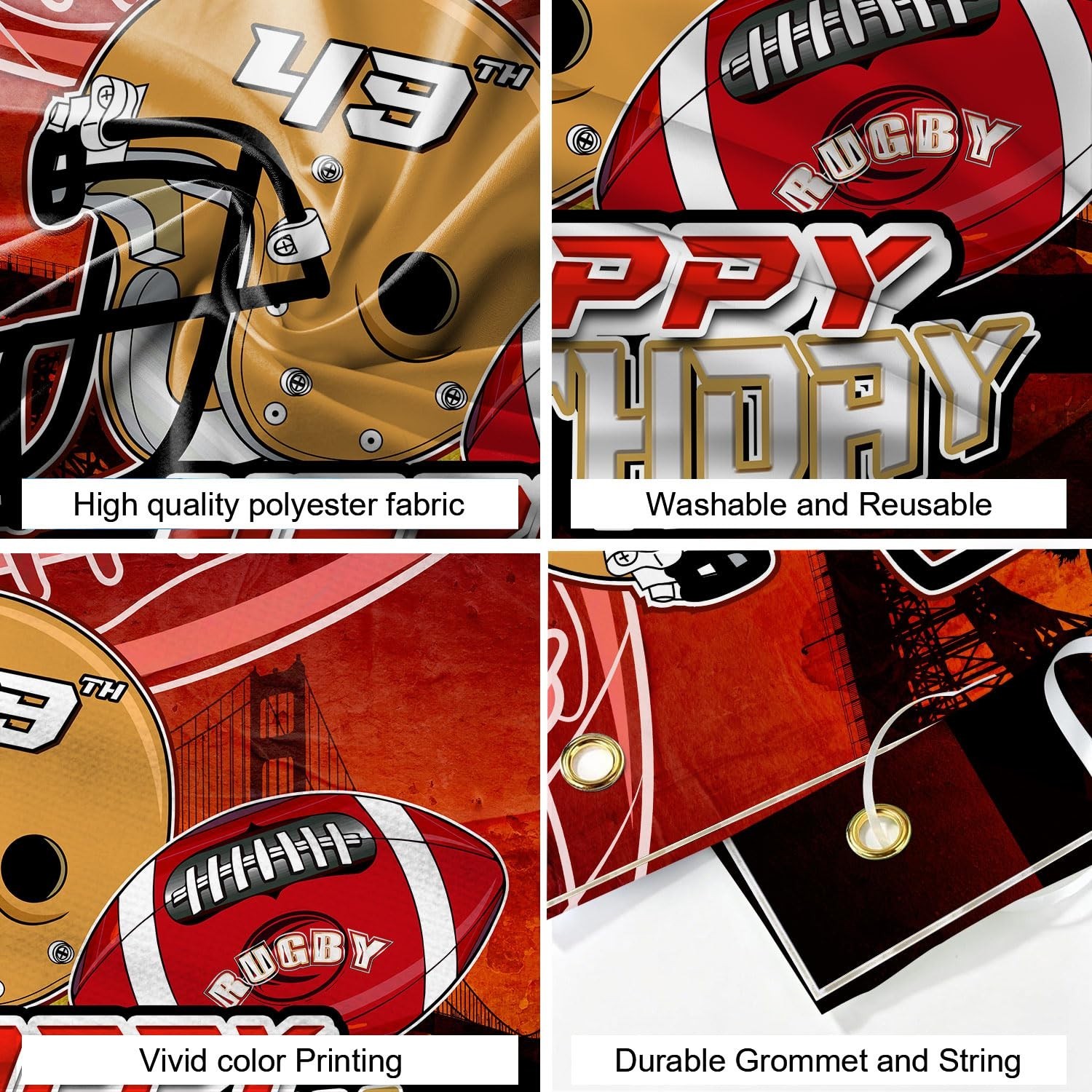 49″ Football Birthday Backdrop – Rugby Team, Golden Gate Bridge, 7x5ft Party Ban