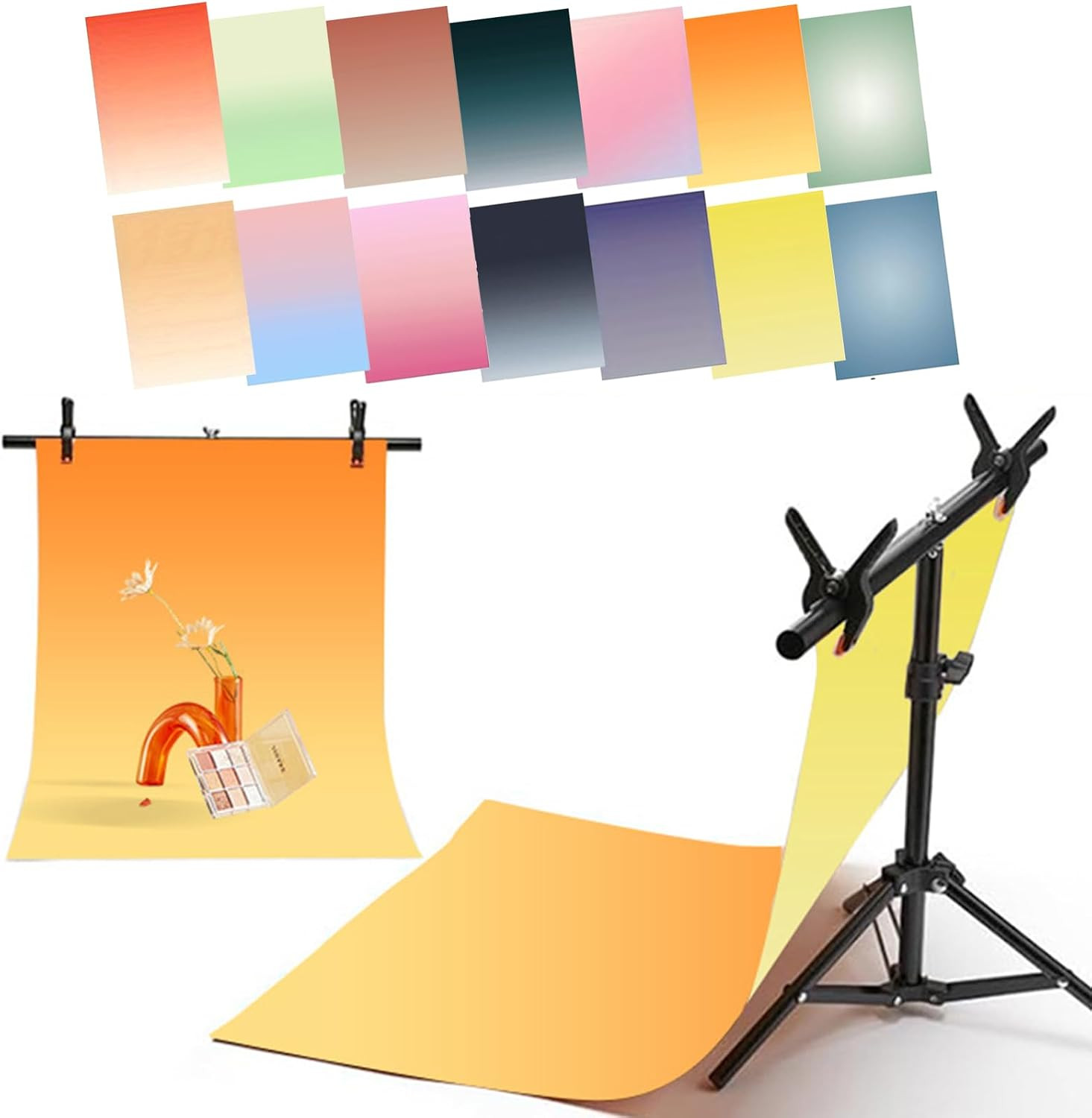 7PCS 14Patterns Photo Backdrop Gradient Paper with Stand: Flat Lay Seamless