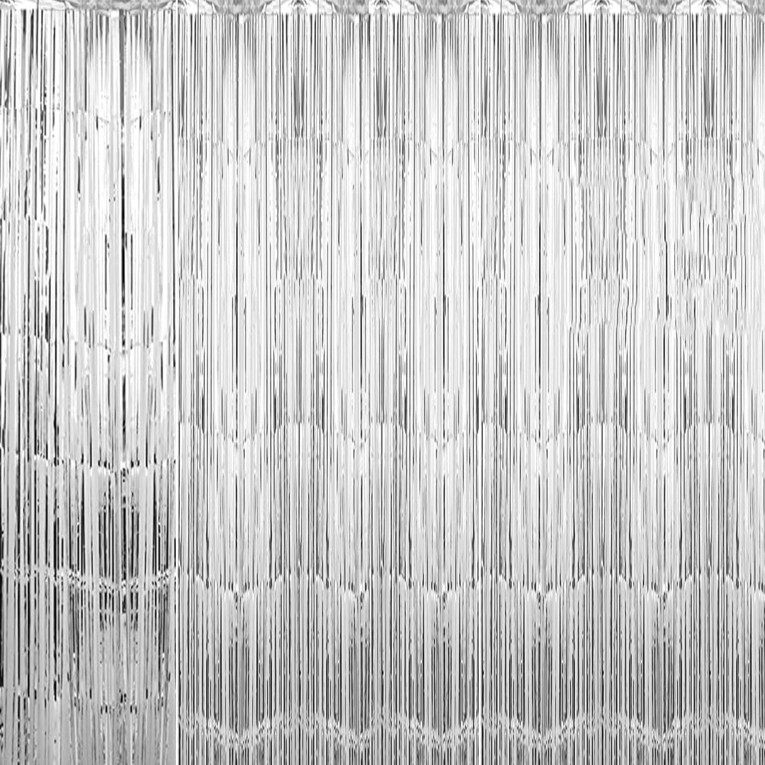 5 PCS Silver Foil Fringe Curtain Backdrop Party Decoration 3.3×6.56FT Tinsel