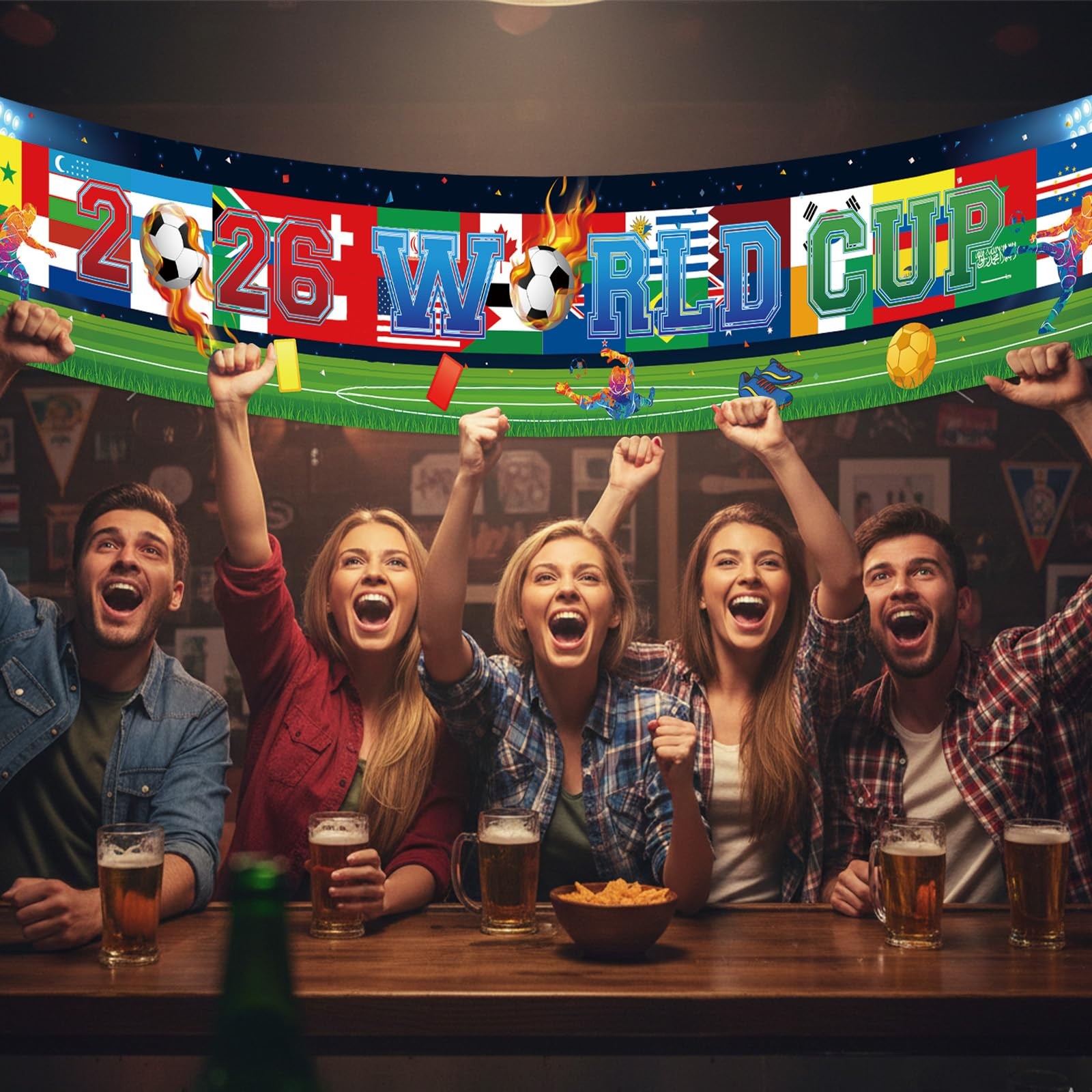 2026 World Cup Party Banner Backdrop Soccer Banner with Country Flags, Footba…