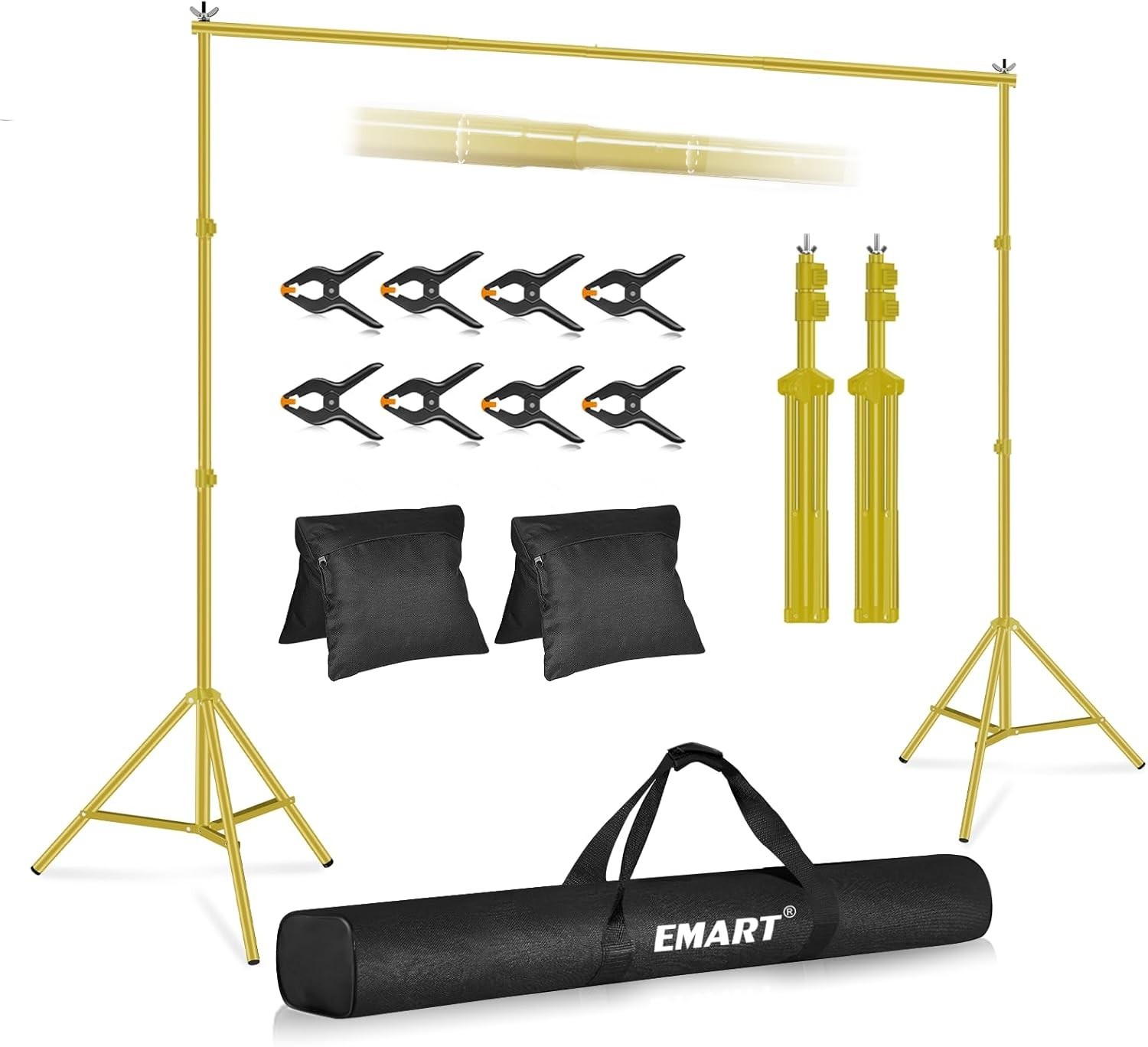 Sturdy 10x7ft Backdrop Stand with Crossbars & Sandbags for Events – Gold Finish