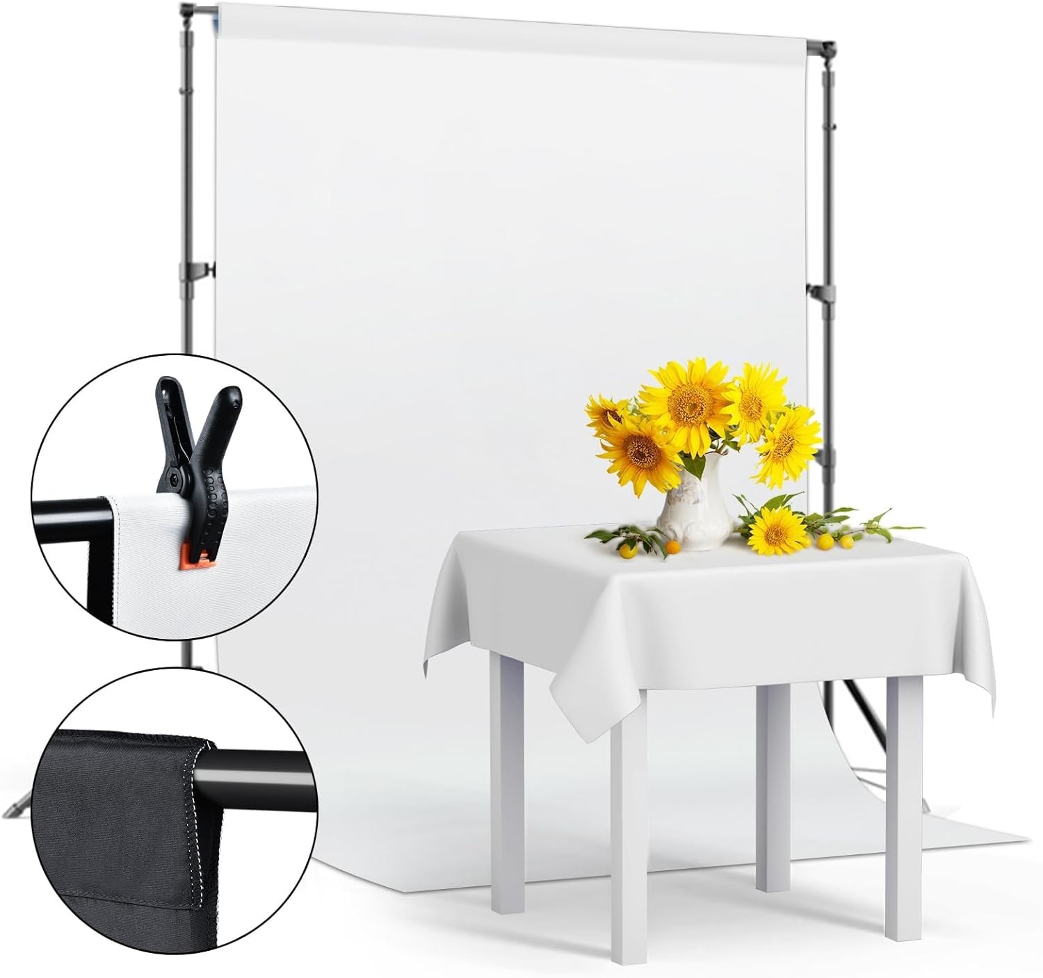 Black White Backdrop, 5×6.5ft Photo Backdrop Curtain with 4 Clamps for Photos…