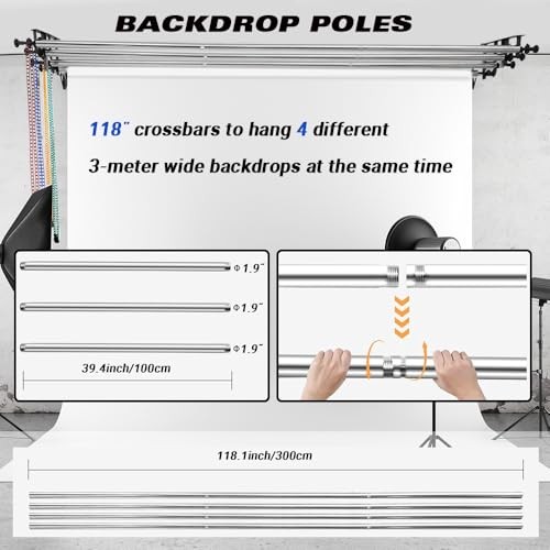 Photography Backdrop 4 Roller Support System, 118 inch Stainless Steel
