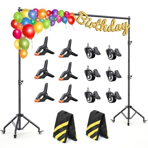 Adjustable Backdrop Stand with Wheels 10×7.5ft – Heavy Duty Photo & Video Suppor