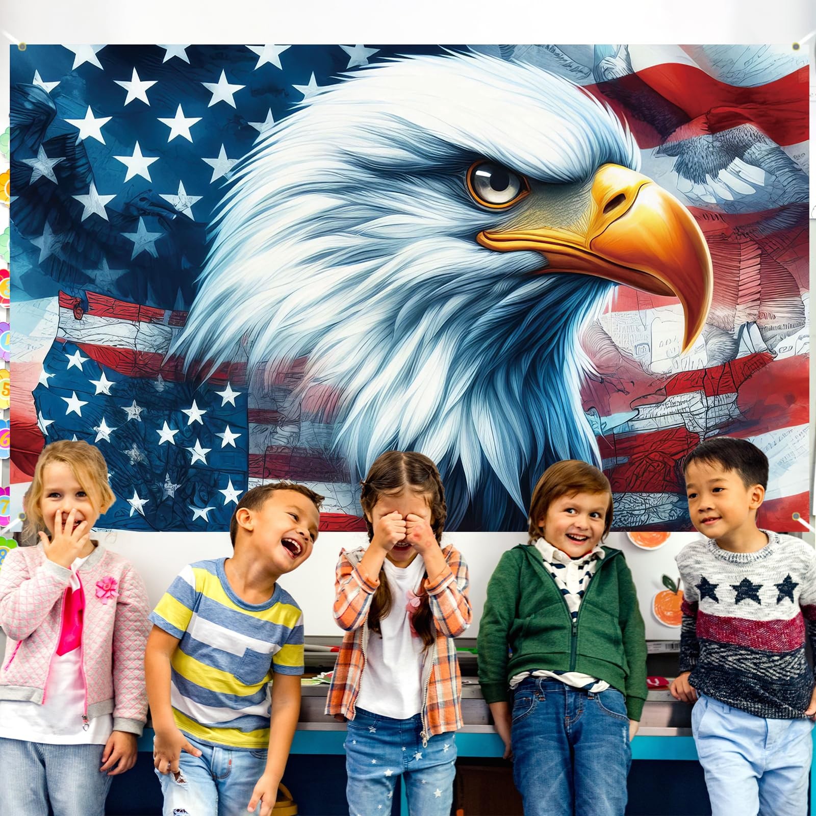 American Bald Eagle Flag Photo Backdrop Patriotic Banner 4th of July Memorial…