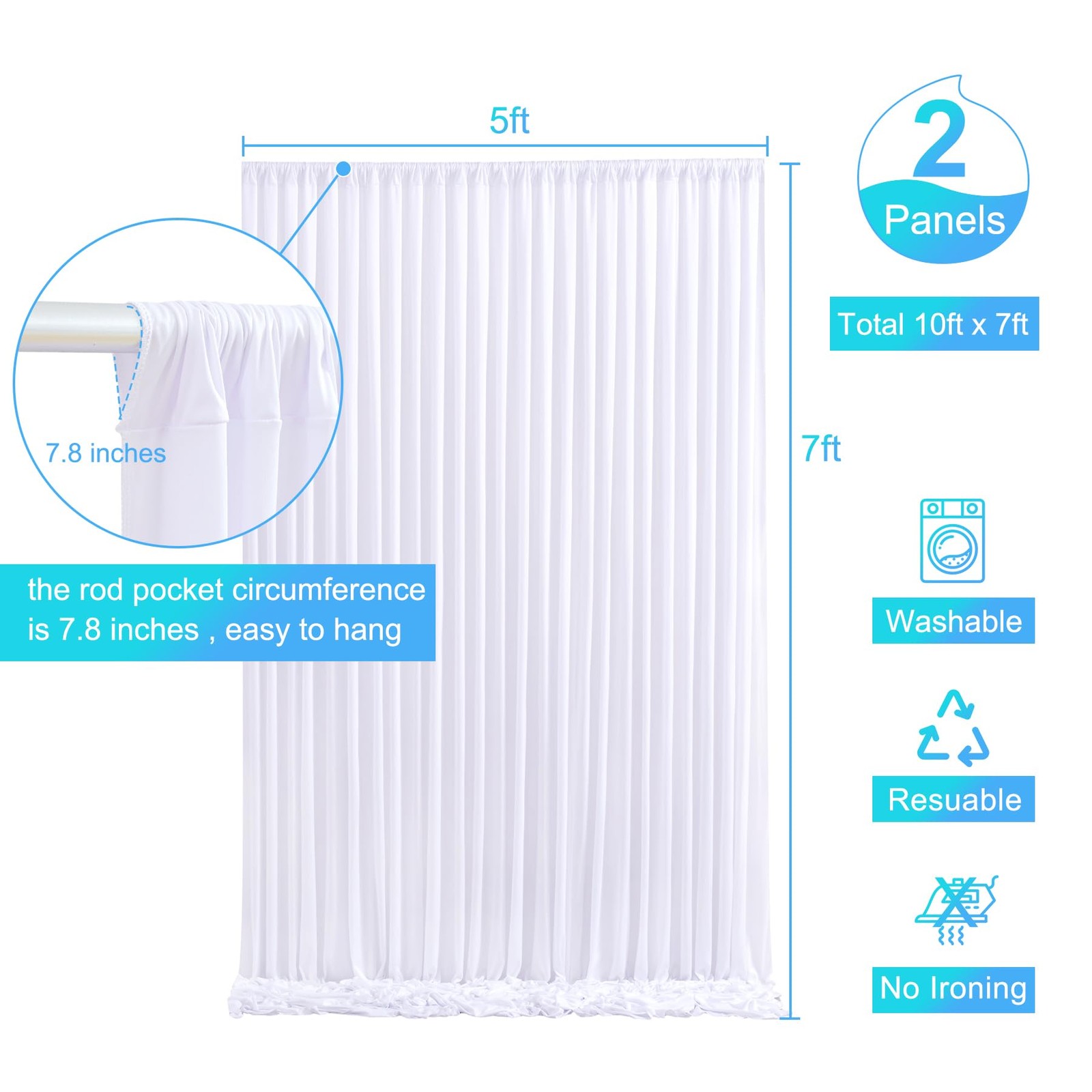 10ft x 7ft White Backdrop Curtain for Parties Wedding White Free Backdrop Dra…