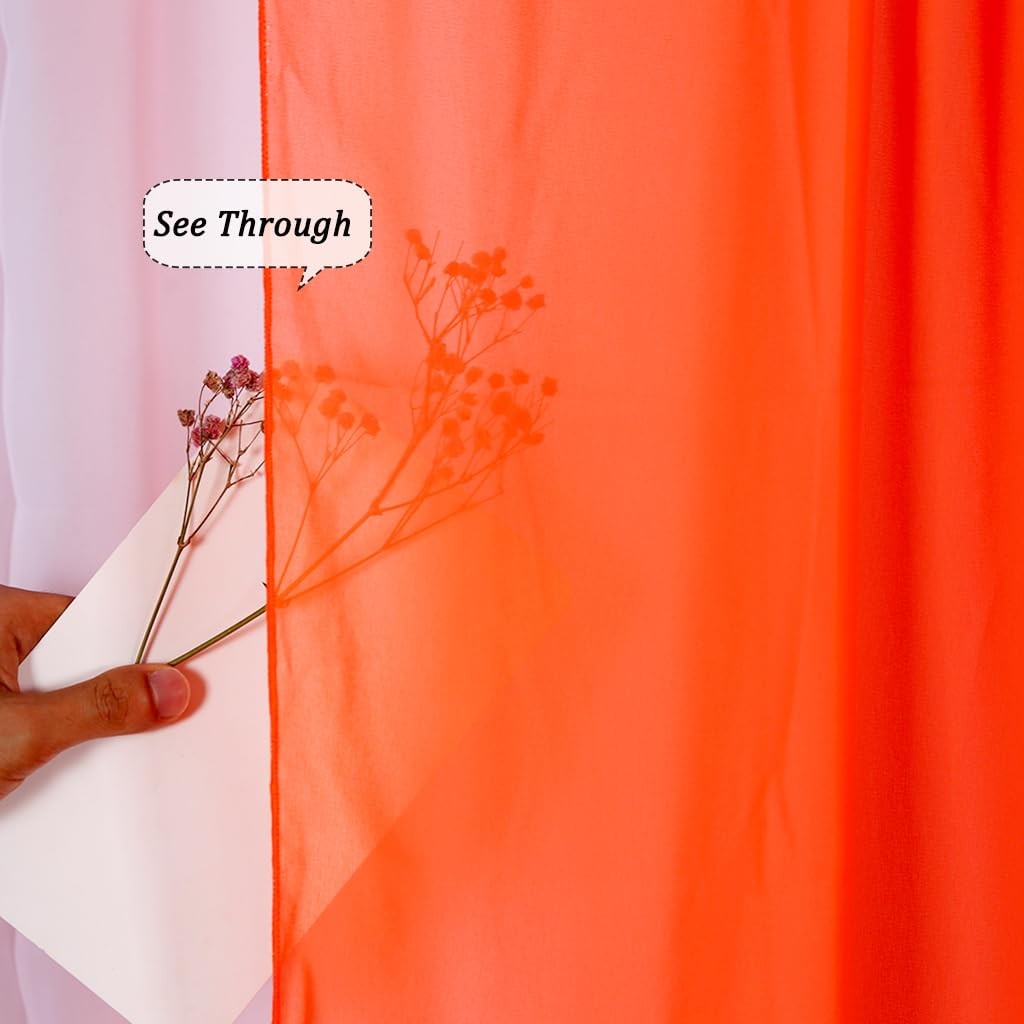 2 PCS Orange Chiffon Sheer Fabric Backdrop Curtains Party Drapes 30×108 Inch