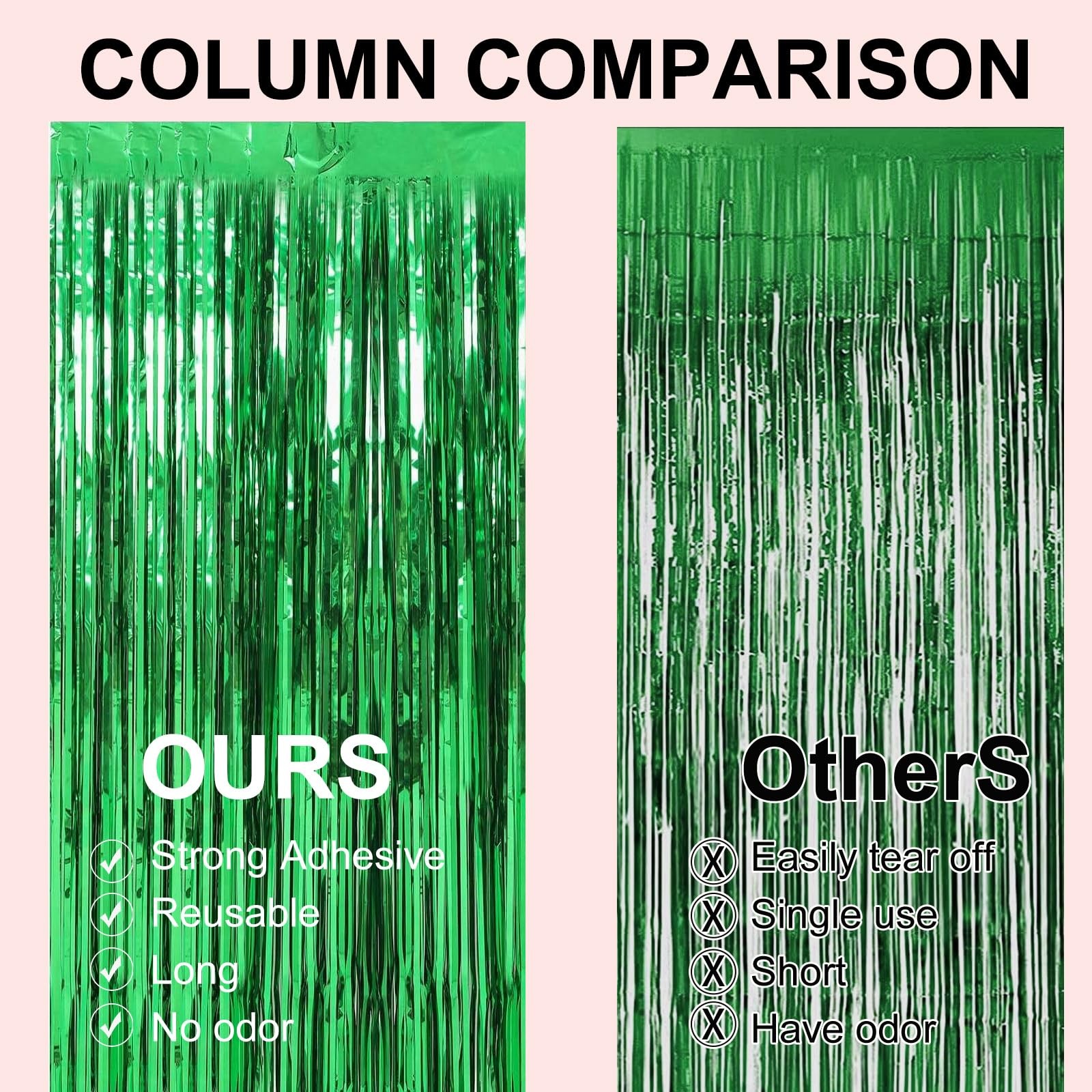 2 PCS 3.28×6.56 ft Green Tinsel Curtain Backdrop Foil Fringe Door Party Decor