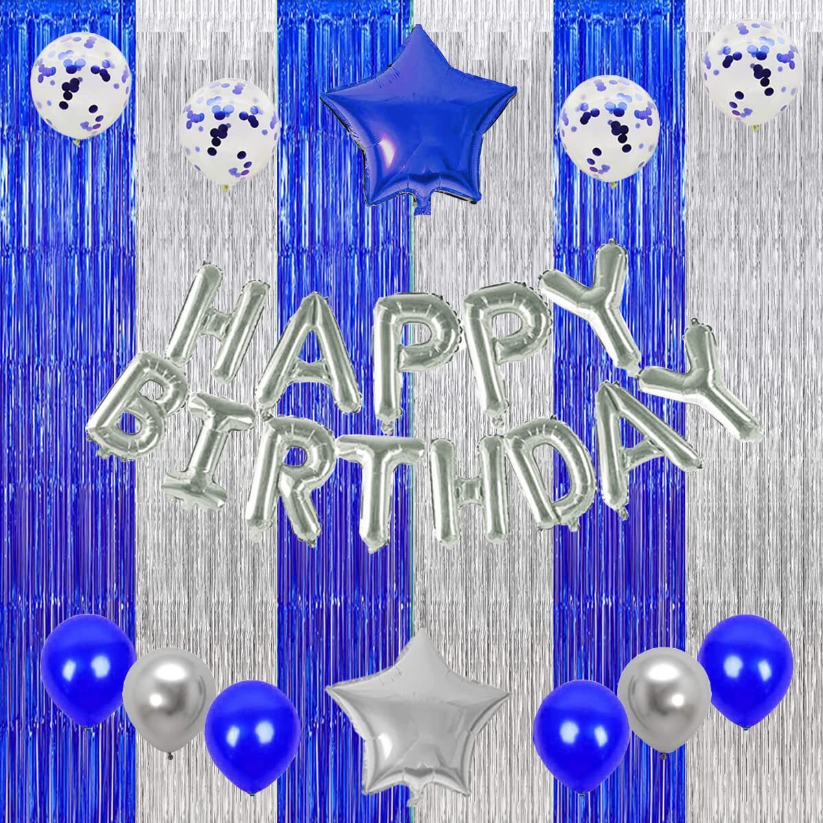 3 Pack Blue Silver Graduation Backdrop 2025 Metallic Foil Curtain Birthday