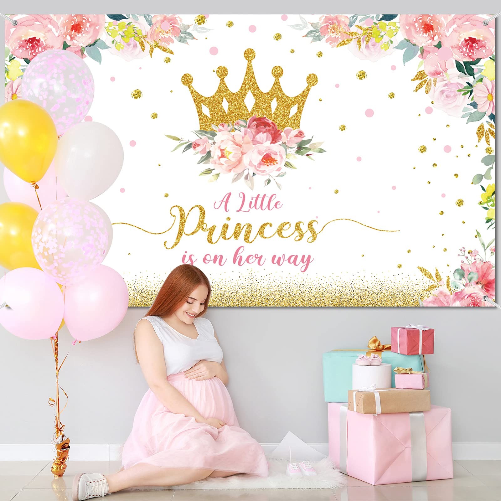 Tatuo Baby Shower Backdrop 6×3.6 ft Little Princess 71 x 43 inches, Gold