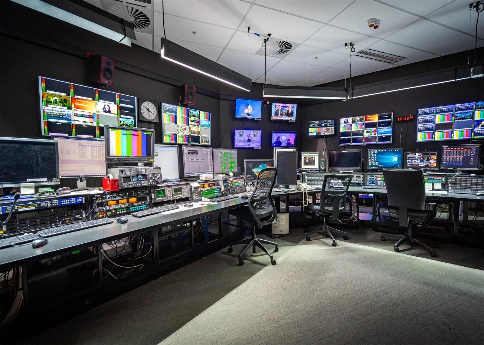 Fabric News Studio Backdrop for Virtual Media, TV Show Background, YouTube Photo