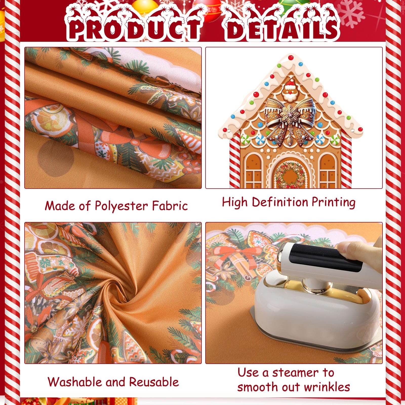 Large Christmas Gingerbread House Backdrop Fabric Candy Photo Prop 8×6 Ft