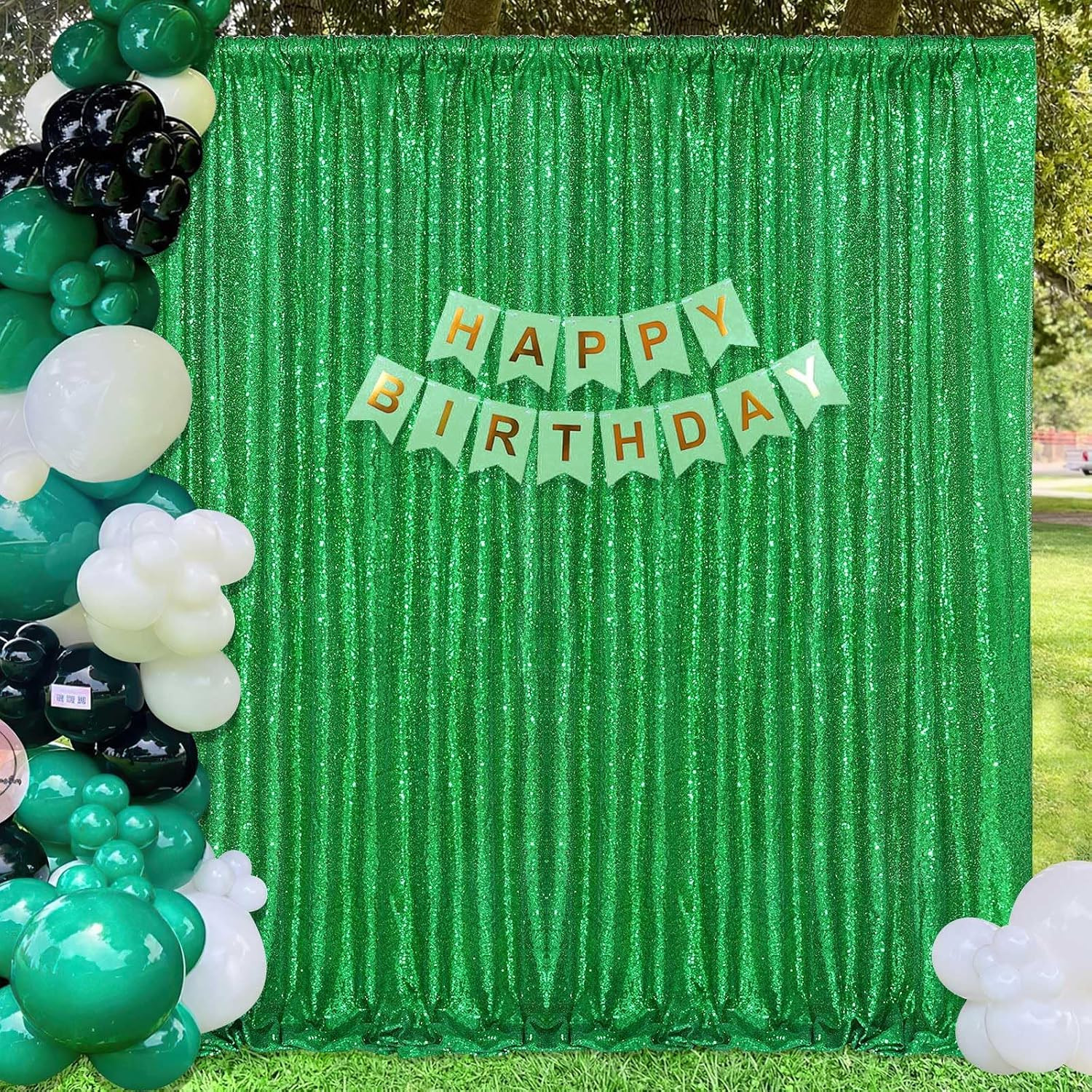 7ft x 7ft Green Sequin Backdrop Curtain Party Backdrop Curtain for Sparkly Birth