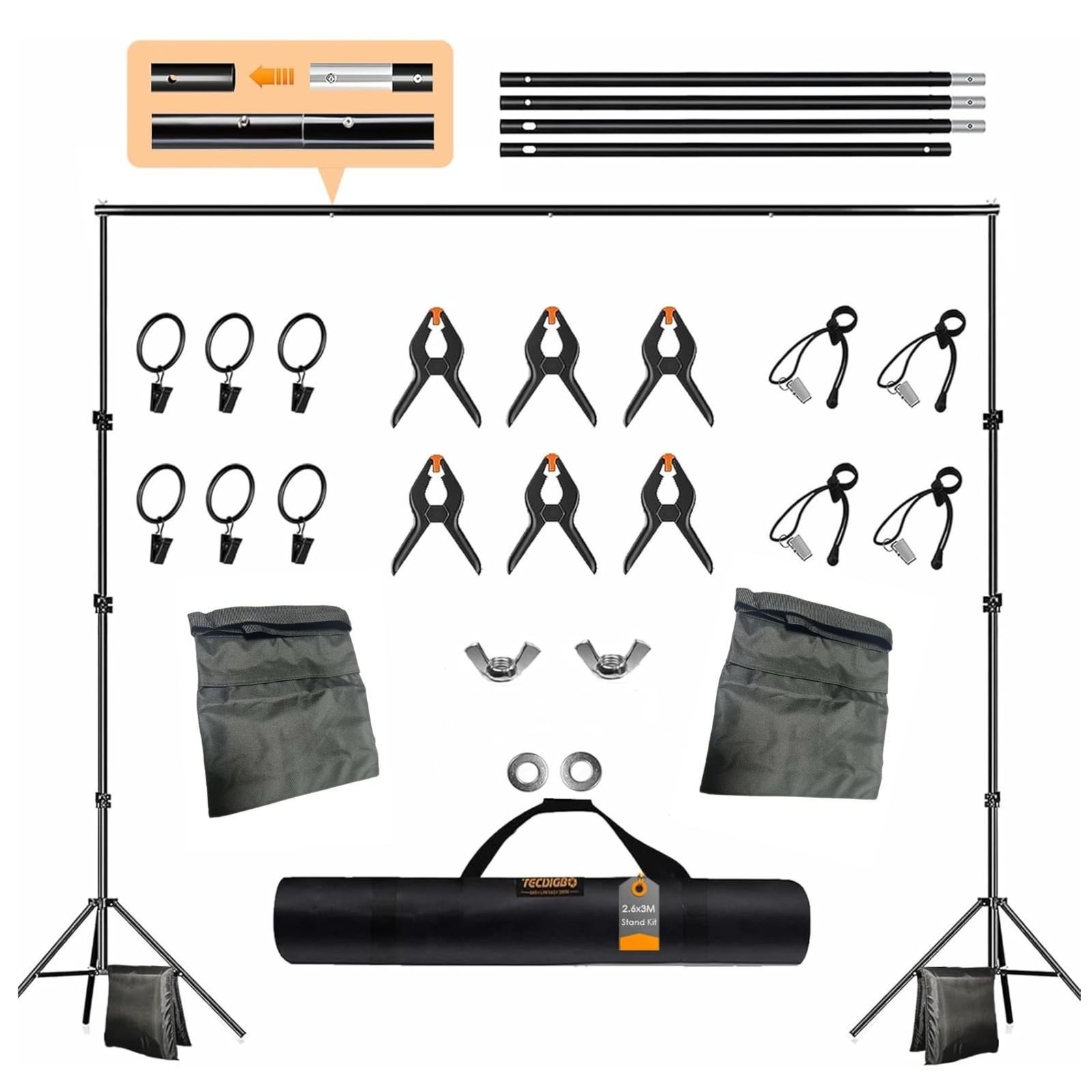Backdrop Stand, Photo Video Studio 8.5 x10ft Adjustable Background Support Sy…