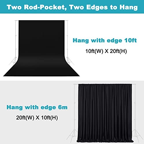 Black Photo Backdrops for Photography – Two Rod Pocket – 10x20ft Black