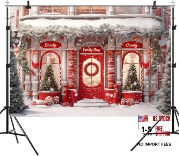 Christmas Candy Shop Backdrop – Winter Snow Scene – Merry Christmas 8x6ft
