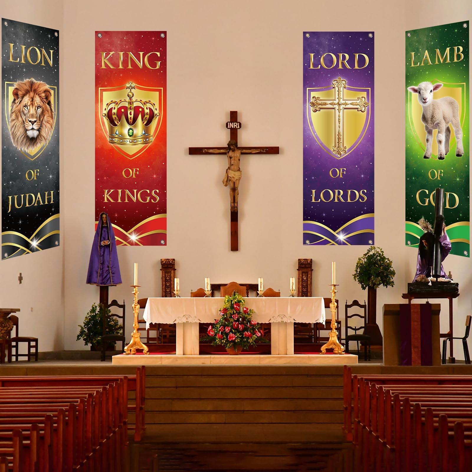 4Pcs Church Banners for Sanctuary Wall Welcome Religious Christmas Banners Ha…