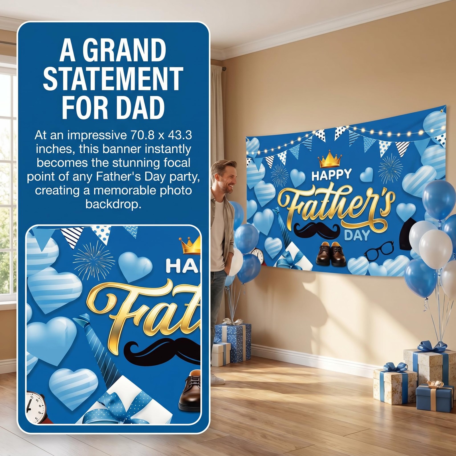 Happy Fathers Day Banner Decorations Extra Large 70.8×43.3in Waterproof Best …
