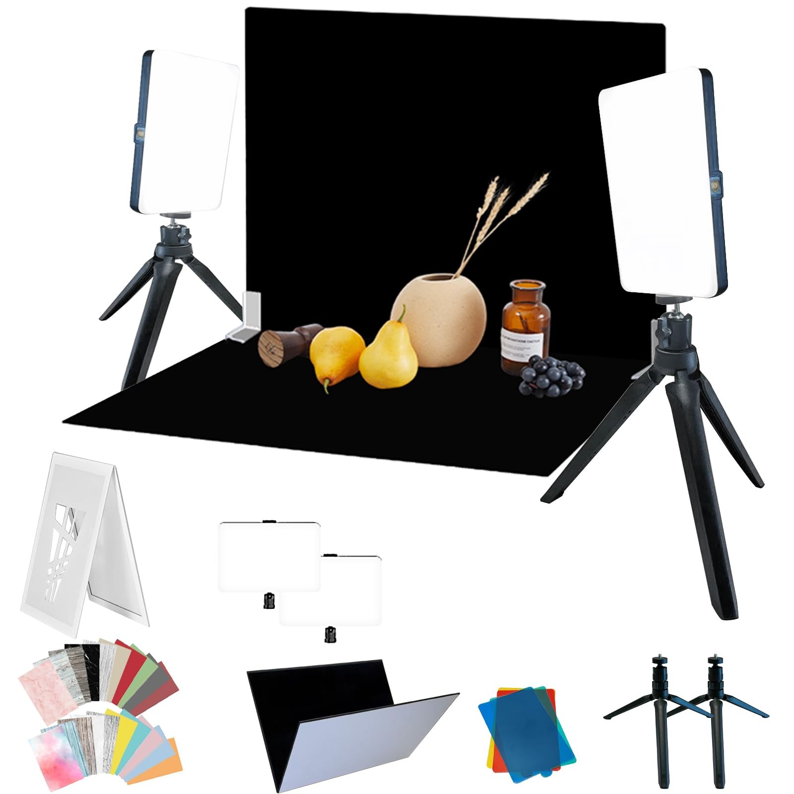 14PCS Black Velvet Flocked Product Photography Backdrops Board with 2PCS LED …