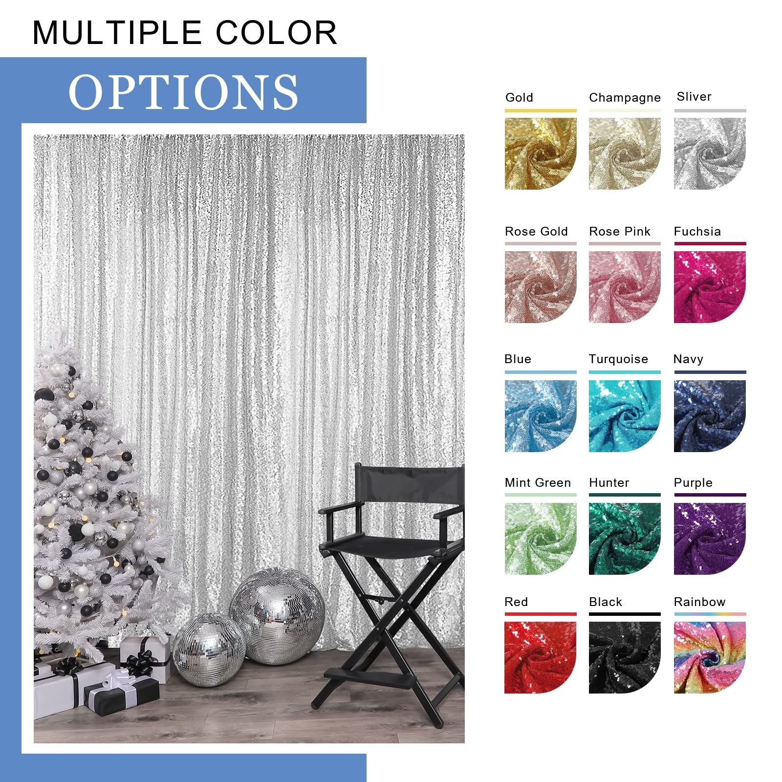 4 PCS 2x8FT Black Sequin Backdrop Curtain Glitter Panel Party Decoration