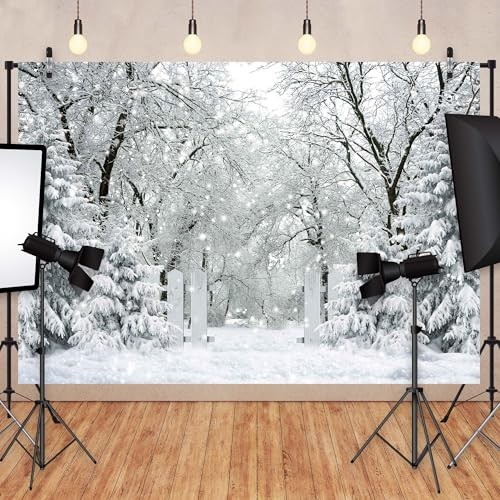 12x8FT White Winter Forest Scene Photography Backdrop – Wonderland Snowflake